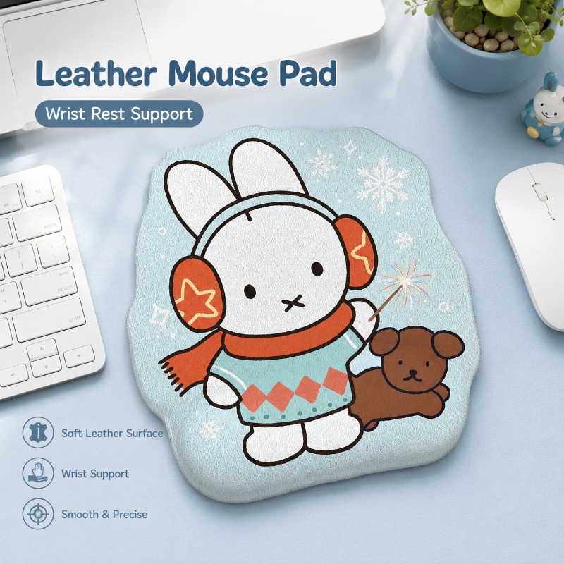 Laptop Editing Accessories - Anime Miffy Leder-Mauspad mit Handgelenkauflage, Kleine