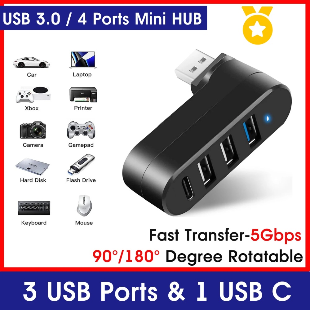 Laptop Accessories For Programmers - Mini-Splitter, 4 Anschlüsse, USB-Hub 3.0, Box,